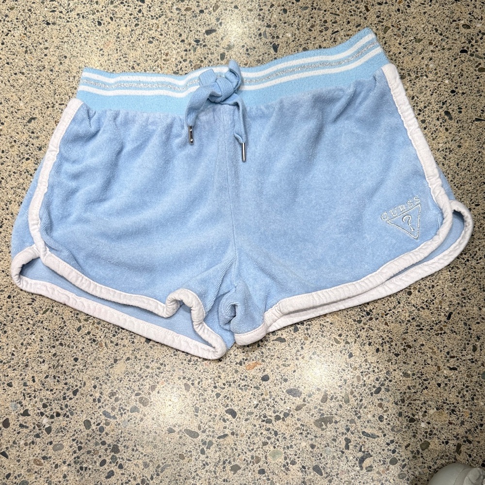 Guess Powder Blue Terry Lounge Shorts with White Trim
